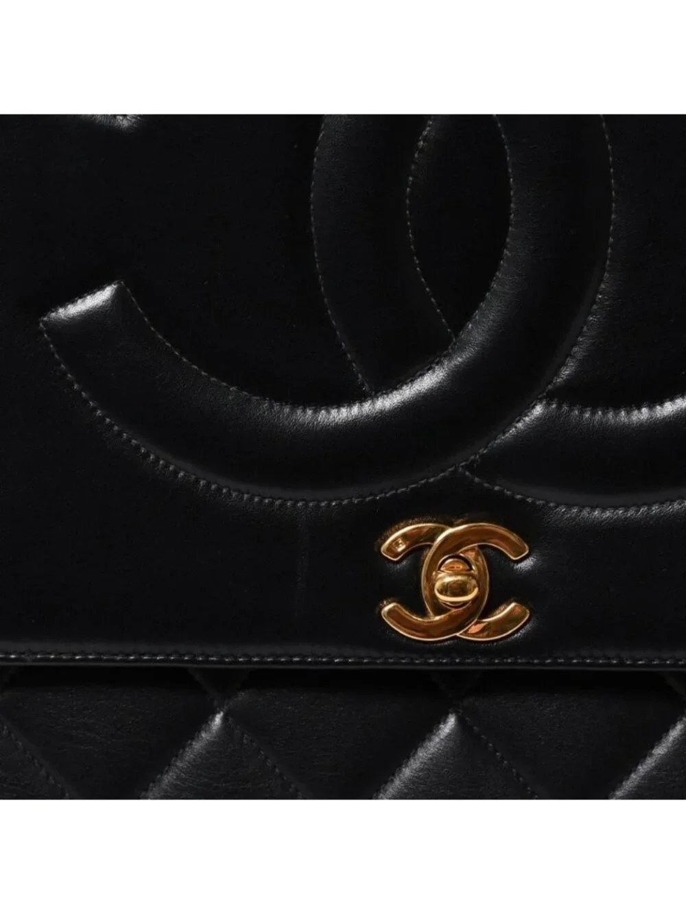 Chanel S Flap Chain Shoulder Bag CC Logo Lambskin Black Gold